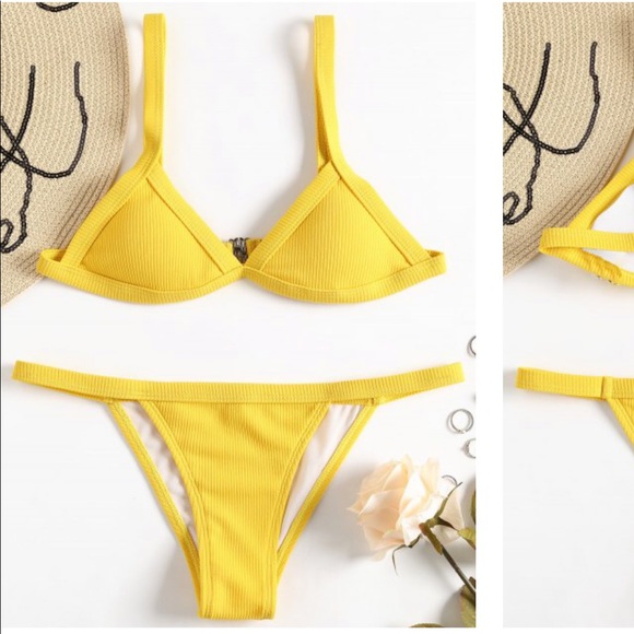 Zaful Other - Ribbed Texture String Bikini Set